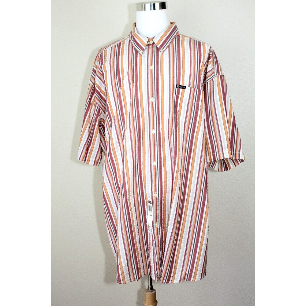 NWT CHAPS Shirt Big 4XB SS Normcore Heritage Multicolor Stripes Y2K Everyday #03